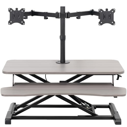 VIVO Gray 32 in Standing Desk Converter with Monitor Stand, DESK-V000K-M2G - color: Grey, size: 32"