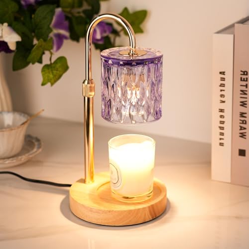 HAIDOLIANG Candle Warmer Lamp with Timer and Dimmer | Height Adjustable,Glass Electric Wax Warmer with 2 Bulbs for Women Mom Gifts, Home Decor for Scented Jar Candles (Purple) - color: Purple