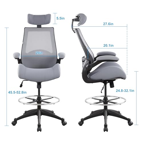 BOLISS Drafting Tall Office Chair 400lbs High Back Standing Desk Chair - color: Grey, size: BLS-2818HD
