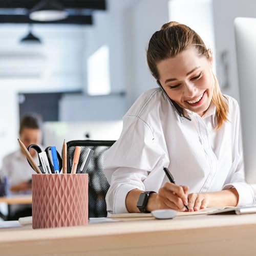 Pencil Holder - 360° Rotation, 5 Slot Desk Supplies For Women Office Aesthetic. Pencil Holder For Office&School, Desk Accessories(Pink) - color: pink