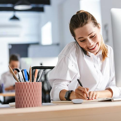 Pencil Holder - 360° Rotation, 5 Slot Desk Supplies For Women Office Aesthetic. Pencil Holder For Office&School, Desk Accessories(Pink) - color: pink