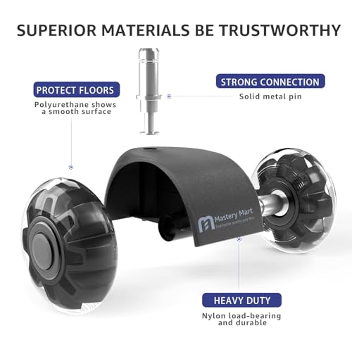 Mastery Mart Office Chair Wheels Replacement Set of 5, Smooth & Quiet Rubber Caster Wheels, Universal 11x22mm Stem, Safe for Hardwood, Tile and Laminate Floors, Heavy Duty 700 lb Capacity, Gray - style: 2 inch-Black