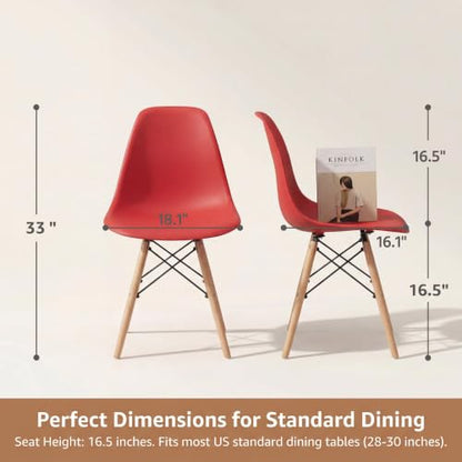 Furmax Modern Style Dining Chair Mid Century Modern DSW Chair, Shell Lounge Plastic Chair for Kitchen, Dining, Bedroom, Living Room Side Chairs Set of 4 - color: Red