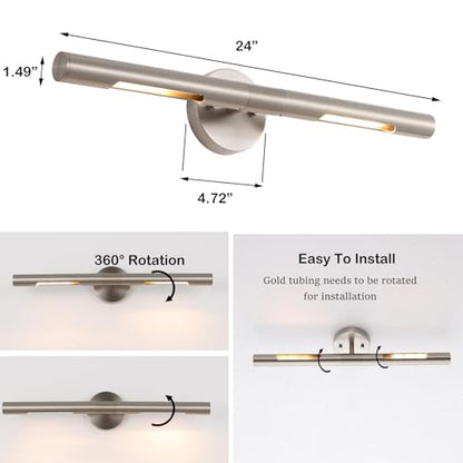 Brushed Nickel Picture Light 24 inches Modern Wall Sconce with Cylinder Metal Shades Rotatable 360°Indoor Wall Lighting Fixture Bathroom Vanity Light Bedroom Living Room - color: 24 inches Brushed Nickel-Metal Shades