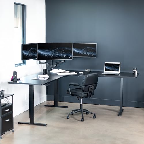 VIVO Black 83 x 83 in Corner Standing Desk, DESK-KIT-E3CB83B - color: Black Top / Black Frame, size: 83" x 83"