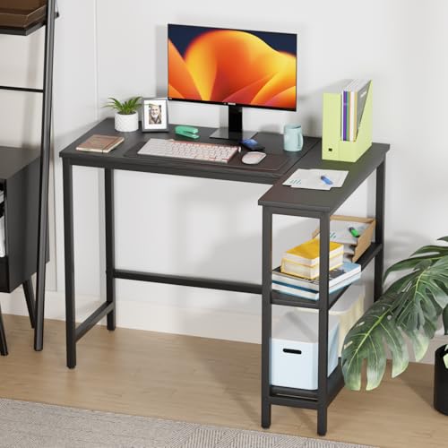 BLKMTY L-Shaped Computer Desk with Storage Shelves, 43" Home Office Corner Desk for Small Spaces, Reversible Study Writing Table Workstation, Black - size: 43 Inches