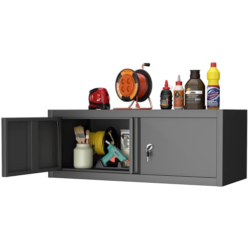 GREATMEET Metal Floating Cabinet, Garage Wall Cabinet for Workshop,RV - color: Black, size: 12"H