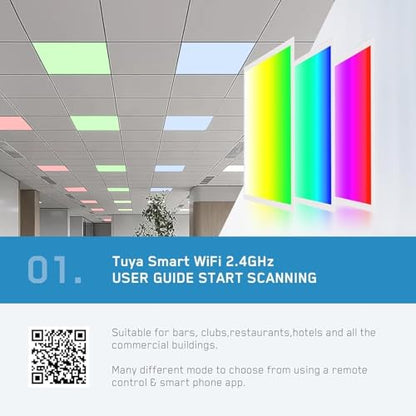 4 Pack 2X4 FT LED RGBW 5000K Multicolor Flat Panel, Light Remote & App Controlled 60W 6600lm Color Changing LED Panel Light Smart Wi-Fi Drop Ceiling Light with Alexa/Google Assistant - size: 2x4 Feet