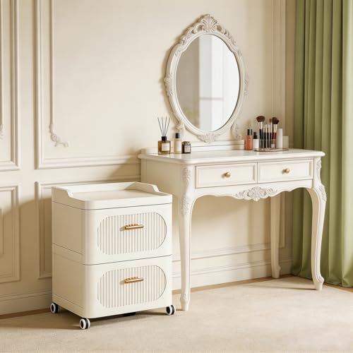 Rolling Nightstand with 3 Drawers, Slim Bedside Table - size: 35x37.5x38.5cm