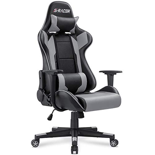 Homall Gaming Chair, Office Chair High Back Computer Chair Leather Desk Chair Racing Executive Ergonomic Adjustable Swivel Task Chair with Headrest and Lumbar Support (Grey) - color: Grey