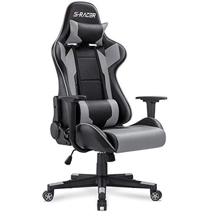 Homall Gaming Chair, Office Chair High Back Computer Chair Leather Desk Chair Racing Executive Ergonomic Adjustable Swivel Task Chair with Headrest and Lumbar Support (Grey) - color: Grey