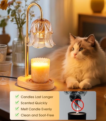 Candle Warmer Lamp Adjustable Timer - Electric Flower Glass Candles Light - color: Amber