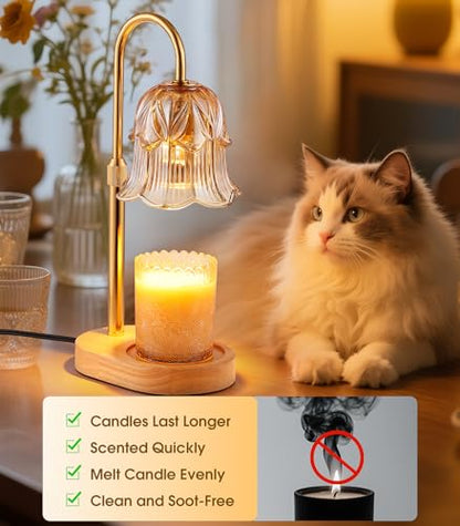 Candle Warmer Lamp Adjustable Timer - Electric Flower Glass Candles Light - color: Amber