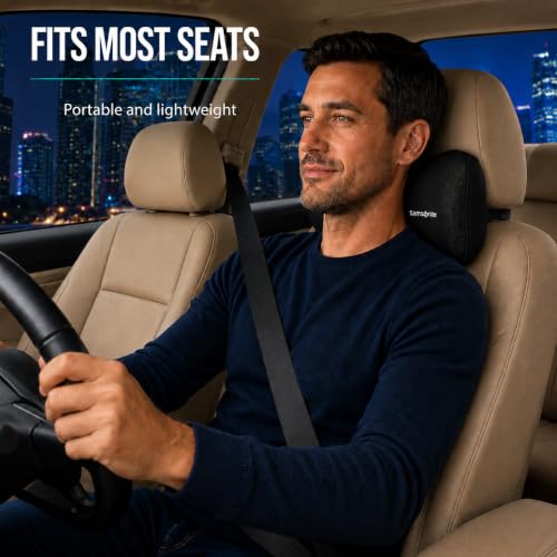 SAMSONITE Car Neck Pillow – Memory Foam Car Seat Headrest Cushion, Ergonomic Neck Support for Driving, Comfortable Head Rest for Long Trips, Travel Pillow for Cars & Office Chairs, Black - color: Car Neck Pillow / Natural Black