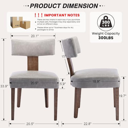 HNY Mid Century Modern Dining Chairs Set of 2, Farmhouse PU Leather Upholstered Accent Chair Curved Backrest Kitchen Chairs, with Hardwood Frame, Grey - color: Grey Curved