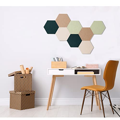 LAJAR 8 Pcs Self Adhesive Large Felt Bulletin Board Tiles | Hexagon Color Felt Pin Board Wall Tiles for Photos, Pictures, Memos - color: Green