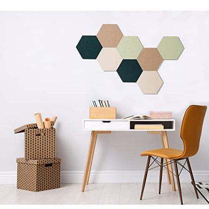 LAJAR 8 Pcs Self Adhesive Large Felt Bulletin Board Tiles | Hexagon Color Felt Pin Board Wall Tiles for Photos, Pictures, Memos - color: Green