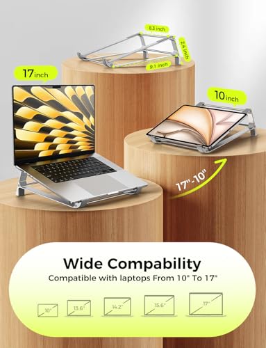 MAGIC JOHN Laptop Stand for Desk, Storage Laptop Riser Portable, Aluminum Ergnomic Computer Stand with Silicone Pads,Cooling & Laptop Holder, Compatible with MacBook Air Pro, HP, Dell, (10-17 Inch)