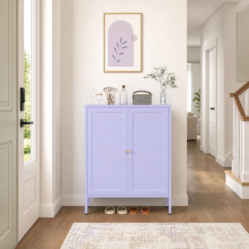 Lockable Metal Storage Cabinet with Adjustable Shelves, Multifunctional Versatile Storage Lockers, Durable Accent Sideboard for Entrance lingving Room Bathroom Purple 36" H X 31.5" W X 13.8" D - color: Purple, style: 36"H-Cabinet-YM