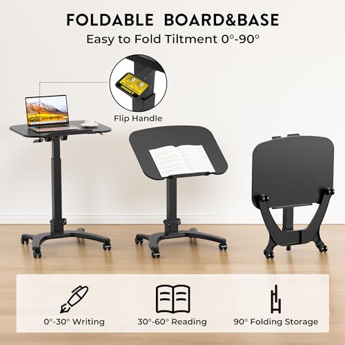 BONTEC Mobile Foldable Standing Desk, Gas Spring, 25.6 x 19.7 Inch, Black - color: Black