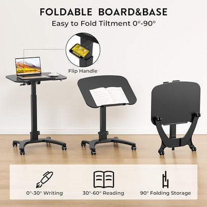 BONTEC Mobile Foldable Standing Desk, Gas Spring, 25.6 x 19.7 Inch, Black - color: Black