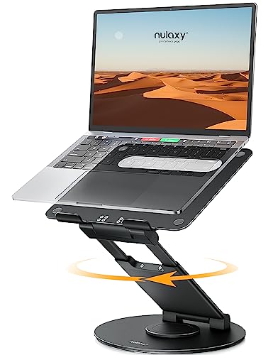 Nulaxy 18" Height Telescopic 360 Rotating Aluminum Laptop Stand Desk, Black | Ergonomic Computer Holder Riser with Heat-Vent, Standing Desk Converter Holds 22 Lbs for Office Desk Use Fits 10-17" Laptops - color: C-Black