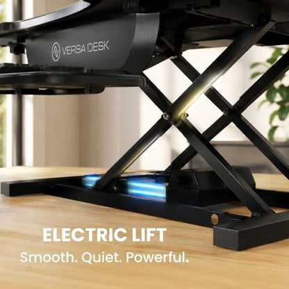VERSADESK PowerPro 36” x 24” Standing Desk Converter | 36 Inch Electric Height Adjustable Sit to Stand Desk Riser w/Keyboard Tray & USB Hub - Ergonomic Workstation for Home & Office, Maple - color: Maple