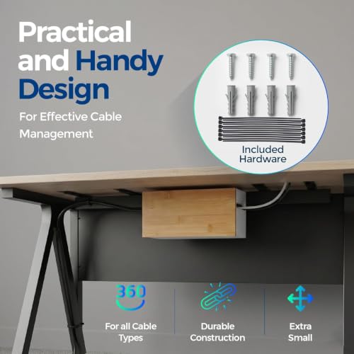 Cable Management Box Bamboo 9.6x5.1x4.3in, White, Wall Mount Kit Included - color: White S