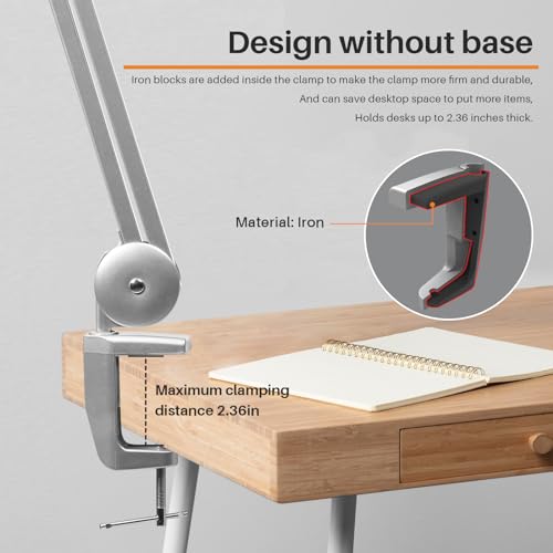 LED Desk Lamp with Clamp, Dimming Task Lamp for Reading Desktop Office Workbench Table Architect Sewing Study Home Craft, 117PCS LEDs, 2200 Lumens 20 Inch Metal Swivel Arm Work Lamp (Silver) | 117 SMD LEDs with 4 brightness levels provide eye-caring light