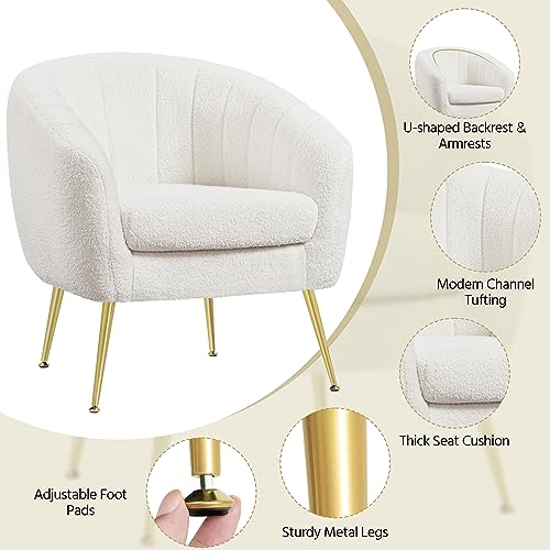 Yaheetech Barrel Accent Chairs Set of 2, Modern Cozy Vanity Chairs, Ivory | Boucle Fabric Armchair with Gold Metal Legs, Reading Chair with Removable Seat Cushion for Living Room Bedroom Small Space - color: Ivory