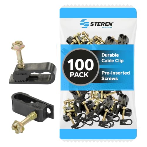 STEREN Coaxial Cable Clips - Cable Holder - Siding Clips for Hanging - Cord Holder for Desk - Cable Clamps - Cord Clip - Wire Organizer Clips - Tv Mount Screws (Black, 100 Count - Dual Screw) - color: Black, size: 100 Count - Dual Cable