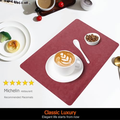 Red Plastic Vinyl Placemats Set of 12, Waterproof Heat Resistant Table Mats,Faux Leather Wipeable Washable Easy Clean Non-Slip Place Mats for Indoor Outdoor(12,Red) - color: Red