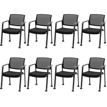 COSTWAY Stackable Office Guest Chairs Set of 8 with Wheels and Armrests | Conference Room Chairs with Mesh Backrest and Upholstered Seat, Ergonomic Waiting Room Chairs for Office Home Reception Area - size: 8 Pack, style: with Wheels