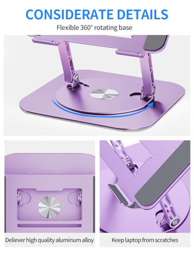 AOEVI Adjustable Laptop Stand with 360 Rotating Base, Computer Ergonimic Foldable Laptop Riser for Desk Compatible with MacBook Pro/Air Notebook up to 16 Inches, Purple - color: Purple-A