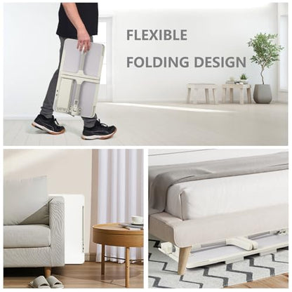 Adjustable Lap Desk with USB Fan & LED Light, Height & Angle Adjustable Laptop Bed Tray Table, Foldable Laptop Stand for Bed, Couch, Sofa & Floor,White
