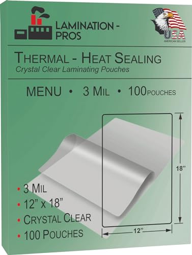 3 Mil Menu Laminating Pouches, 11.5" x 17.5" Menu Size, Thermal/Heat Seraling, Crystal Clear, Rounded Corners, Menu Protectors, Large Pouches - Thickness: 3 Mil - 11.5" x 1.5" - 100 Pouches - size: 3 Mil - 100 Pouches