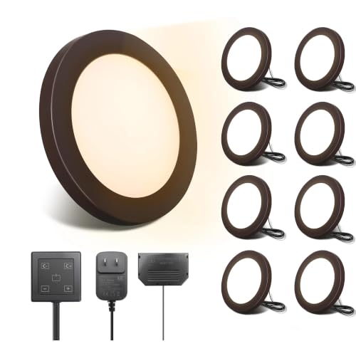 V4light Wired LED Puck Lights, Under Cabinet Lighting Touch Dimmer, 8 Pack - color: Brown, size: 8 Pack