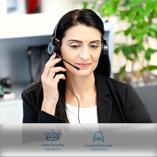 VT Wired UC-Headset with 2-Mic AI Noise-Cancelling - Work Headphones with USB-C/A for PC/Laptop/IP Phones for MS Teams,Genesys,3CX,Bria,Avaya Workplace,Cisco Jabber,GoogleMeet, Zoom,etc. (Binaural) - size: Binaural