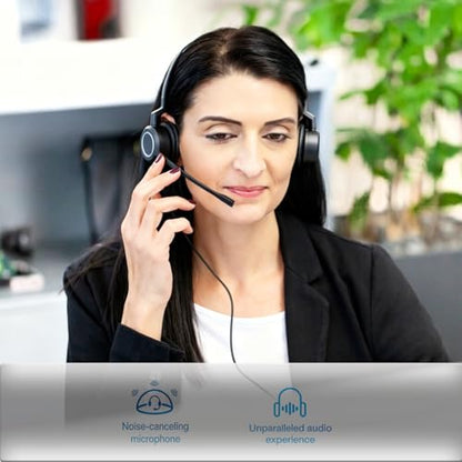 VT Wired UC-Headset with 2-Mic AI Noise-Cancelling - Work Headphones with USB-C/A for PC/Laptop/IP Phones for MS Teams,Genesys,3CX,Bria,Avaya Workplace,Cisco Jabber,GoogleMeet, Zoom,etc. (Binaural) - size: Binaural