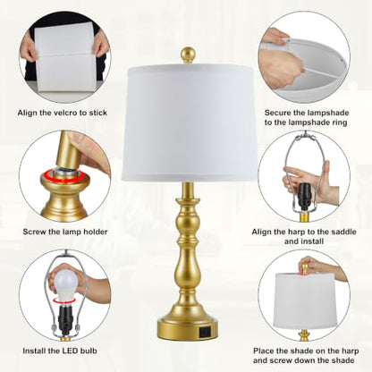 Gold Table Lamps Set of 2, Gold Lamps for Bedroom, USB C+A Ports - color: F. White Shade & Gold Base