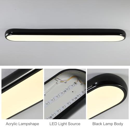 Qcyuui Modern LED Ceiling Light,Dimmable Semi Flush Mount Ceiling Light,39.4 in Long Ceiling Light Fixture,Kitchen Lighting Fixtures Ceiling for Office Bedroom Hallway(Black/48W/3000-6500K) - color: Black/Dimm/48W/39.4IN/3000-6500K, size: 39.4in