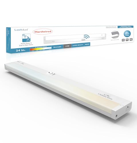 Leetdud Under Cabinet Lighting Motion Sensor Hardwired, 24 Inch 12W Dimmable, 5 CCT 2700/3000/3500/4000/5000K, Eyes Care Design Linkable Under Counter Lights for Kitchen, Sink, ETL Listed, White - color: White, size: 24 inch