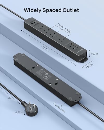 TROND Wall Mount Surge Protector Power Strip with 360 Rotating Plug, 3 ft - color: Black, size: 3FT Rotating Plug