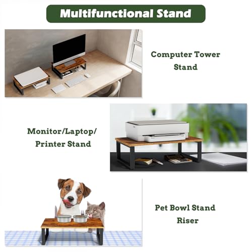 Wood Monitor Stand Riser, 2 Pack Desktop Laptop Riser for Dual Monitors & Printer, Engineered Wood Ergonomic Desktop Riser for Office PC Laptop, Rustic Brown