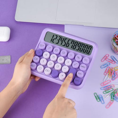 Mechanical Switch Calculator, 12 Digits, Large LCD Display, Pink, Big Buttons, Desktop, Cute, for Everyday Life and Basic Office Work - color: purple