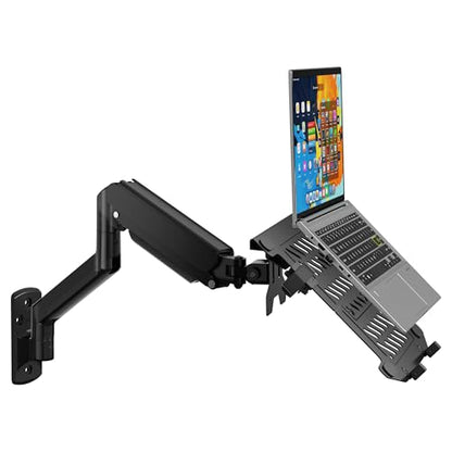 WALI Laptop Wall Mount for 17" Notebook and Up to 32" Screen | Full Motion Adjustable Monitor Wall Arm with Laptop Tray, VESA 75x75/100x100mm, Up to 15.4-22 Lbs (GSWM001LP), Black