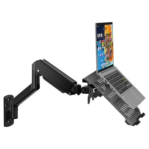WALI Laptop Wall Mount for 17" Notebook and Up to 32" Screen | Full Motion Adjustable Monitor Wall Arm with Laptop Tray, VESA 75x75/100x100mm, Up to 15.4-22 Lbs (GSWM001LP), Black