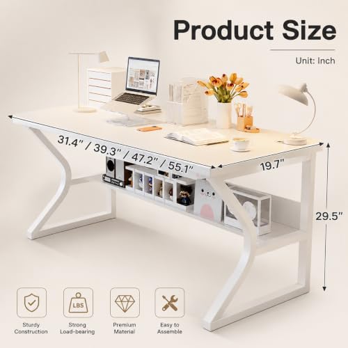 Office Desk with Storage Shelf - 31.4" Computer Writing Desk - color: Black, size: 31.4 x 19.7