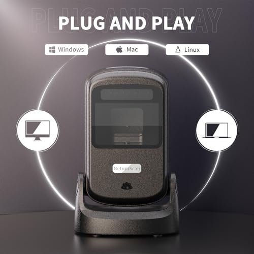 NetumScan Hands-Free Barcode Scanner, 1D 2D QR Desktop USB Wired Barcode Reader with Auto-Sensing, 1M Pixel CMOS for Inventory Management, Retail, POS System, Windows Mac Linux