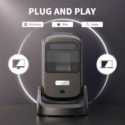 NetumScan Hands-Free Barcode Scanner, 1D 2D QR Desktop USB Wired Barcode Reader with Auto-Sensing, 1M Pixel CMOS for Inventory Management, Retail, POS System, Windows Mac Linux